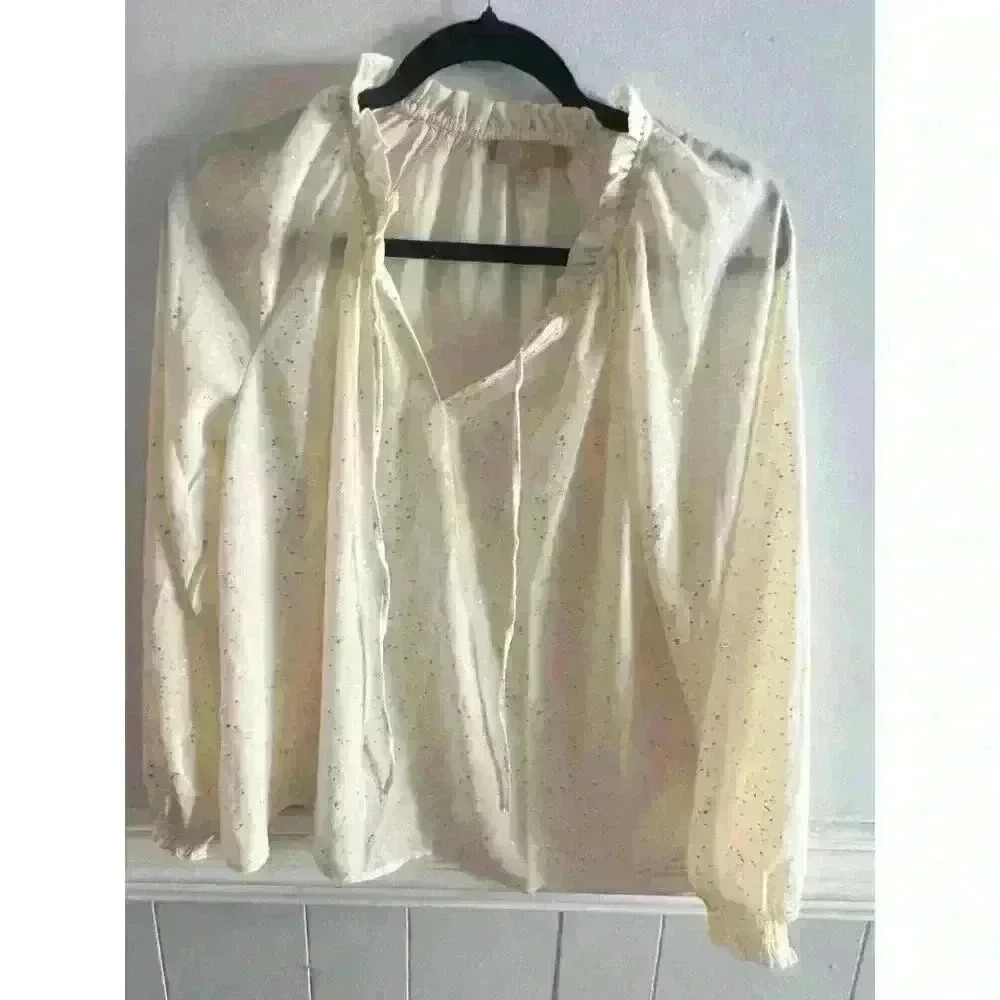 Women’s Holiday Blouse Size Medium Cream & Gold Long Sleeved